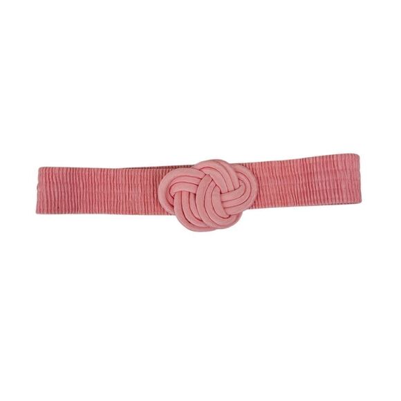 Vintage 80s Baby Pink Celtic Knot Rope Buckle Smocked Fabric Stretch Belt